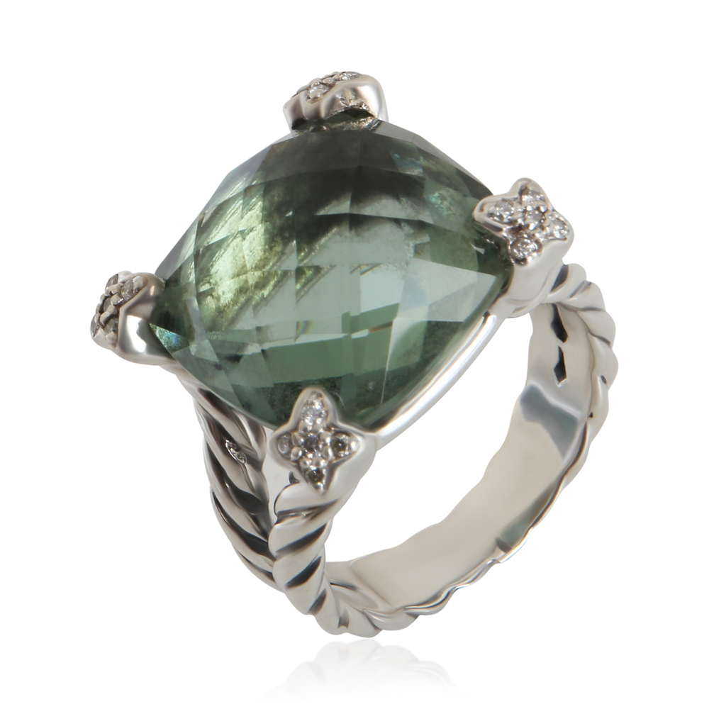 David Yurman Sterling Silver Prasiolite and Diamond On Point Ring - Picture 2 of 4
